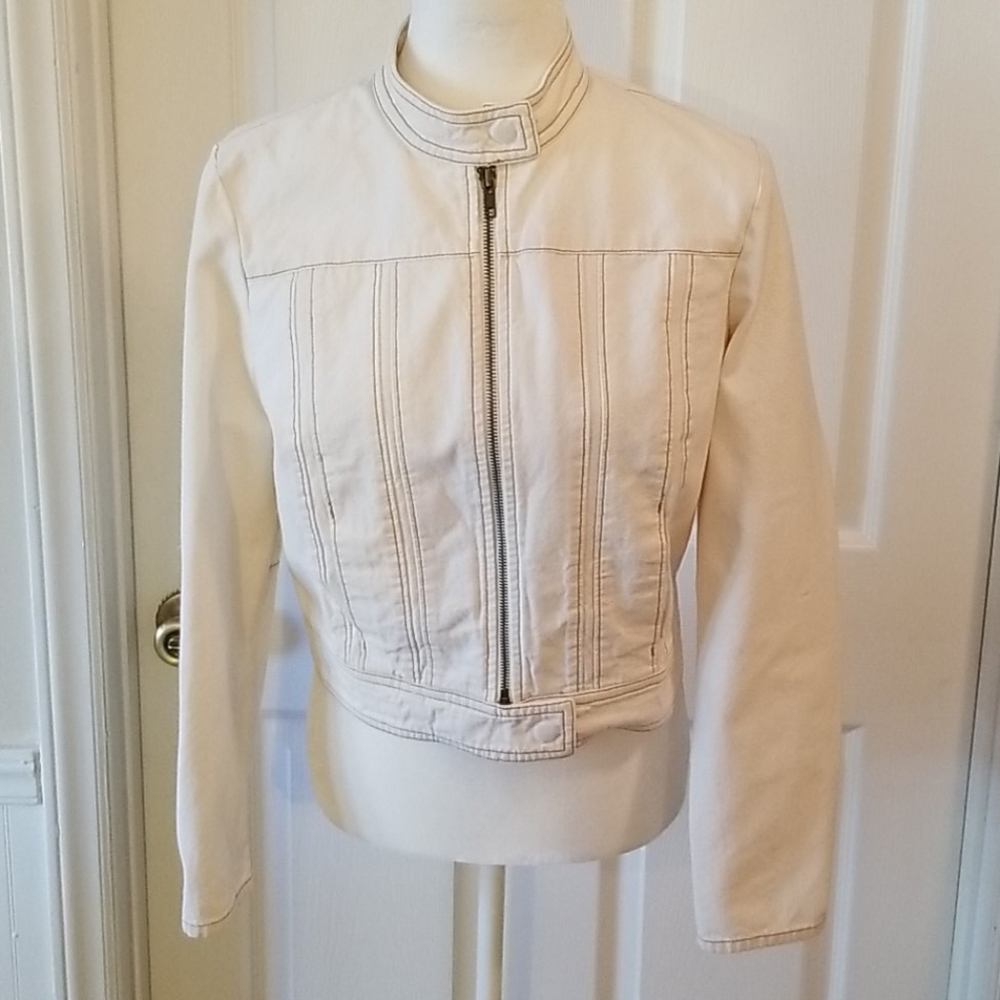 Gap Natural Constrast Stitch Denim Moto Jacket  M